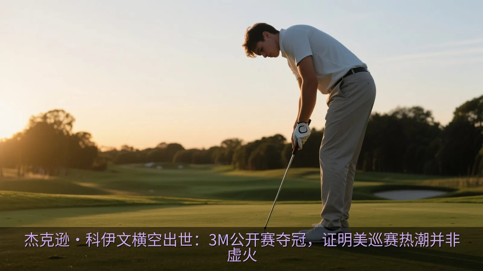 年轻高尔夫球手在果岭上准备推杆